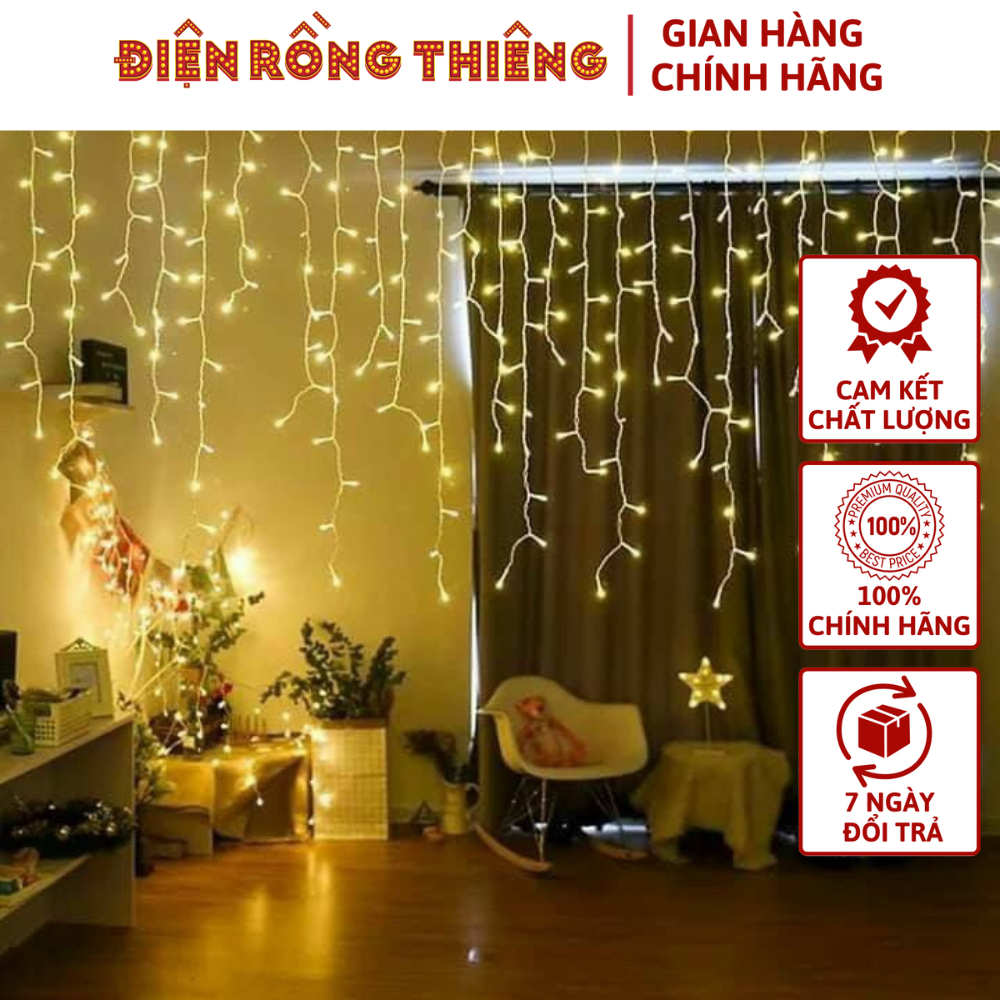 Rèm Mành ngắn màu vàng ngang 6M chiều dài 0.6mét, Mưa Led Rủ Đèn Led Thả Mành Trang Trí Ngoài Trời