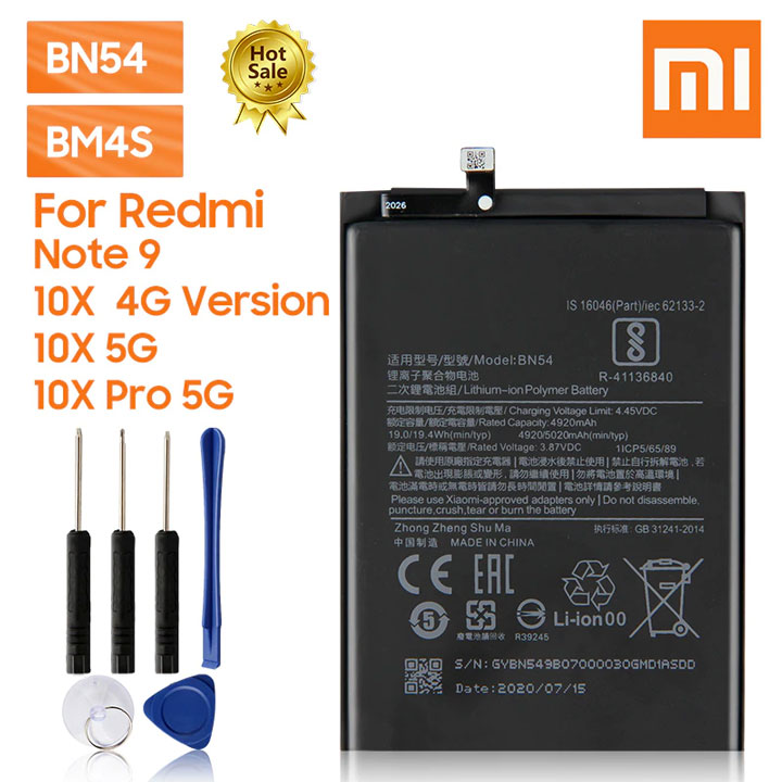 Original Xiaomi Redmi 9, Redmi Y9S, Redmi Note 9 Pro, Redmi Note 10 Pro, Redmi Note 9s, note9, 10x4G, 10x 5G, 10x pro 5G BN52-BN53-BN54-BN55 5020mAh battery
