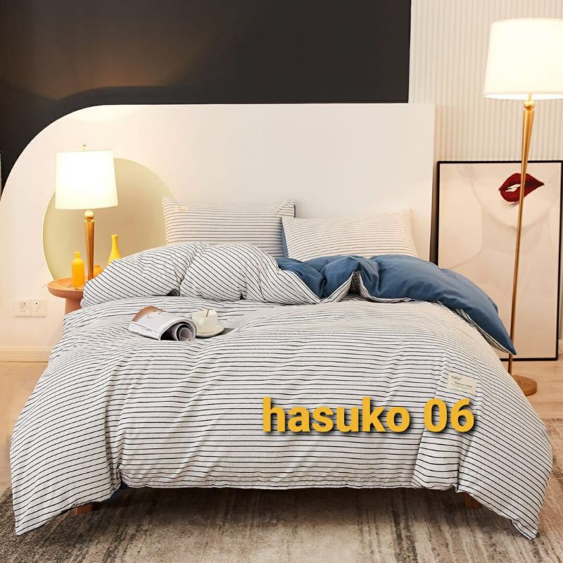 Bộ chăn ga gối cotton nhập khẩu đũi kẻ hàn quốc