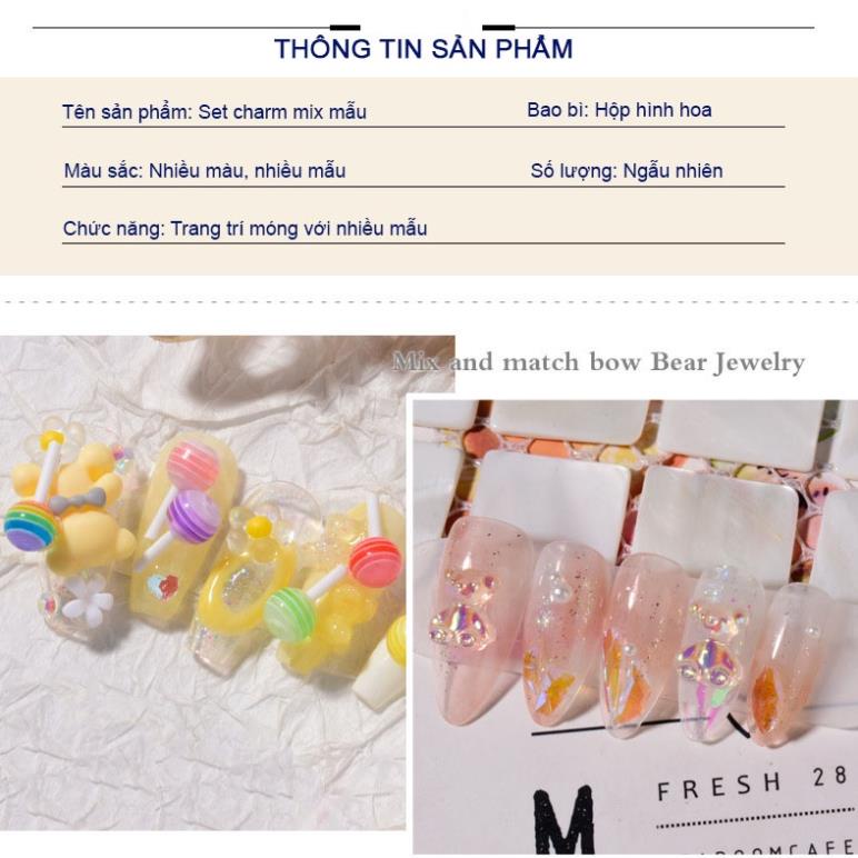 Charm nail nơ, set charm nail nơ mix trang trí móng