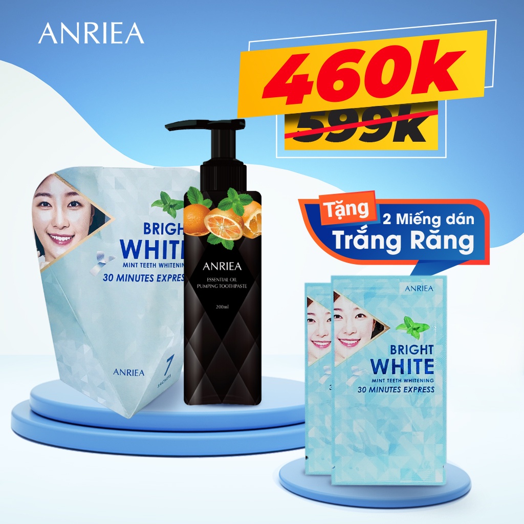 Combo miếng dán trắng răng Anriea bạc hà trắng răng thơm mát hiệu quả