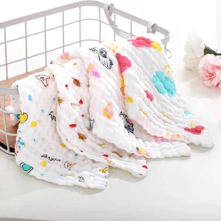 Set 5 Khăn Sữa Aden 6 Lớp Mềm,mịn,Kháng Khuẩn Tự Nhiên (Kt~28X28Cm)