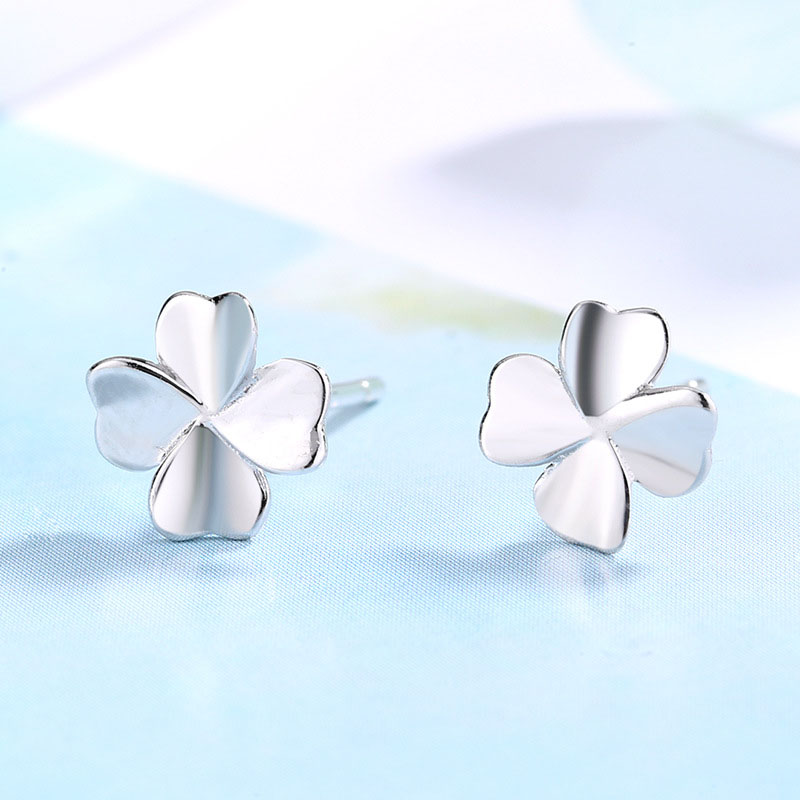 Bông Tai Bạc S925 Bông Tai Bạc Nữ Cỏ 4 Lá May Mắn B2570 - Bảo Ngọc Jewelry