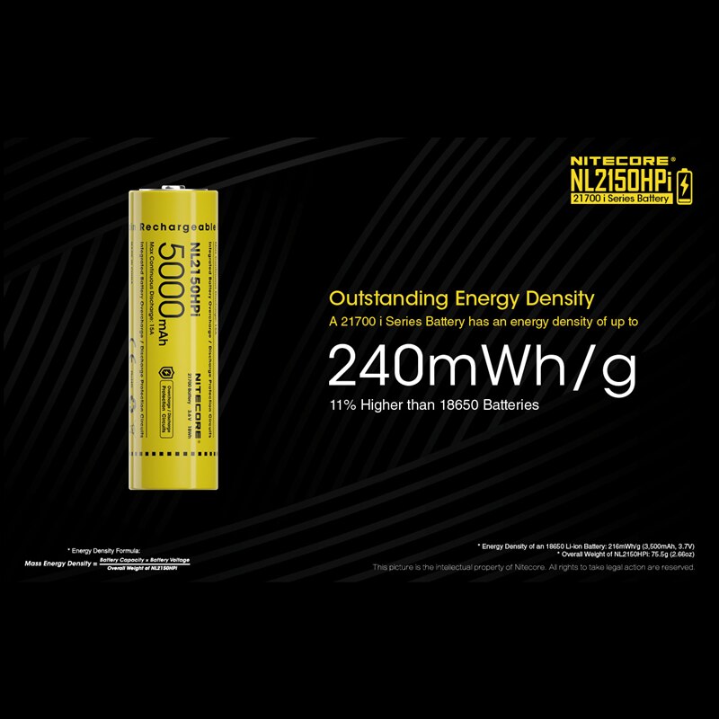 NITECORE NL2150HPi 21700 battery 5000mAh 3.6V 18Wh Flashlight battery