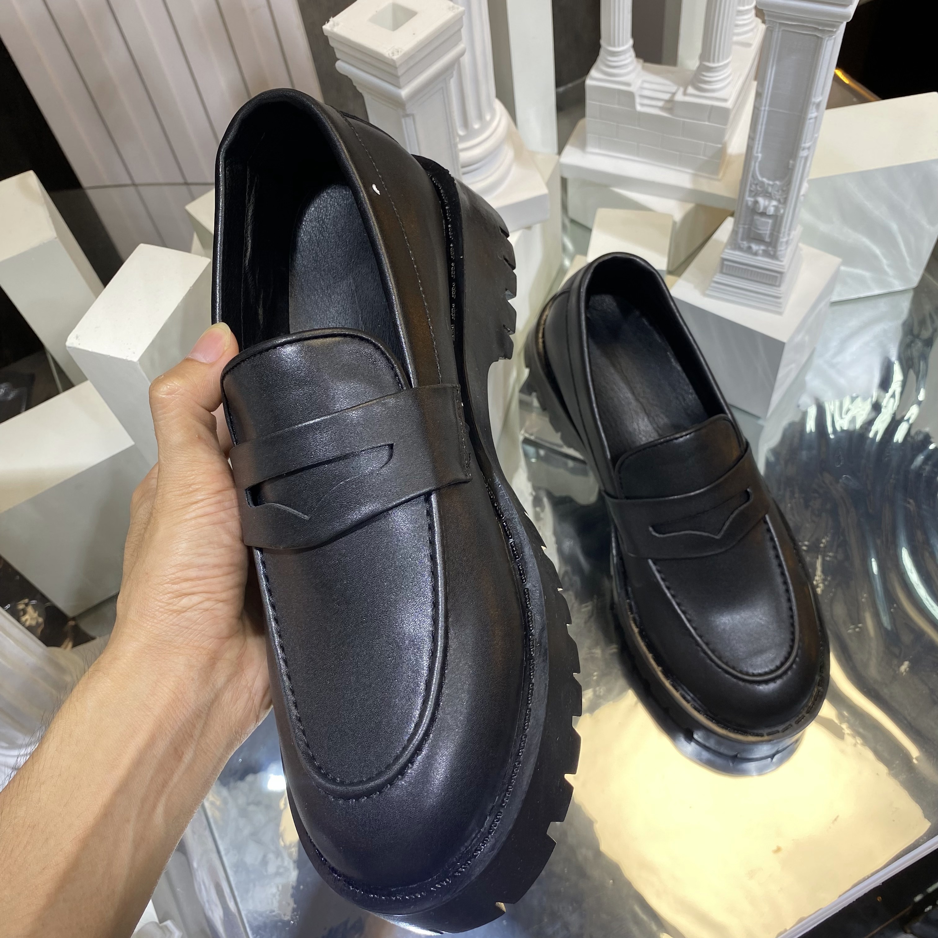 Giày Penny Loafer Đế Khủng 5cm Siêu Chất Full Black