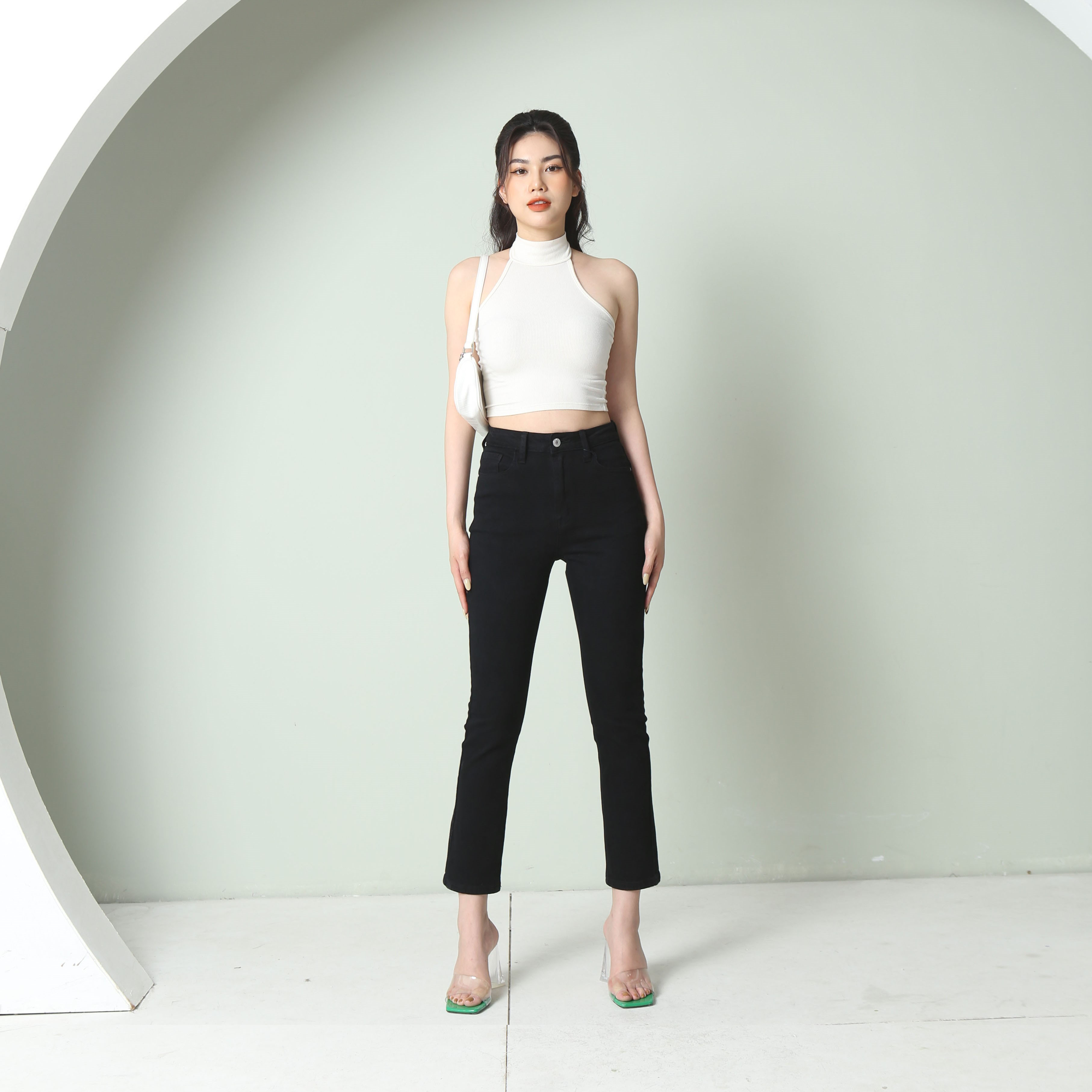 Quần jean ống đứng cạp cao basic co giãn 4 chiều CP07, CT JEANS
