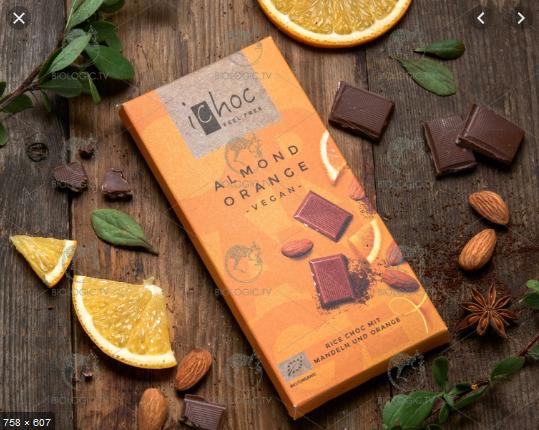 Socola hữu cơ thuần chay Almond Orange (cam hạnh nhân) Ichoc 80g