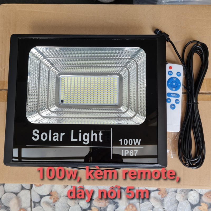 KHÔNG KÈM TẤM PIN - Đèn pha led Năng Lượng Mặt Trời công suất 100w có remote, kèm dây nối 5m, sài tư