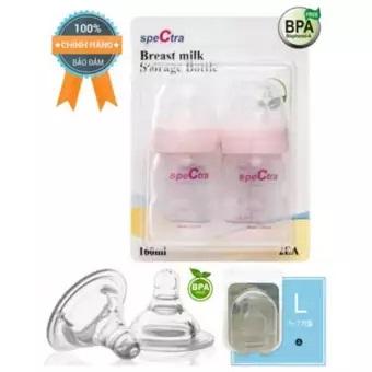[HCM]Bộ 2 bình trữ sữa Spectra cổ rộng + 2 núm ti size L (cho bé từ 5 đến 7 tháng tuổi)
