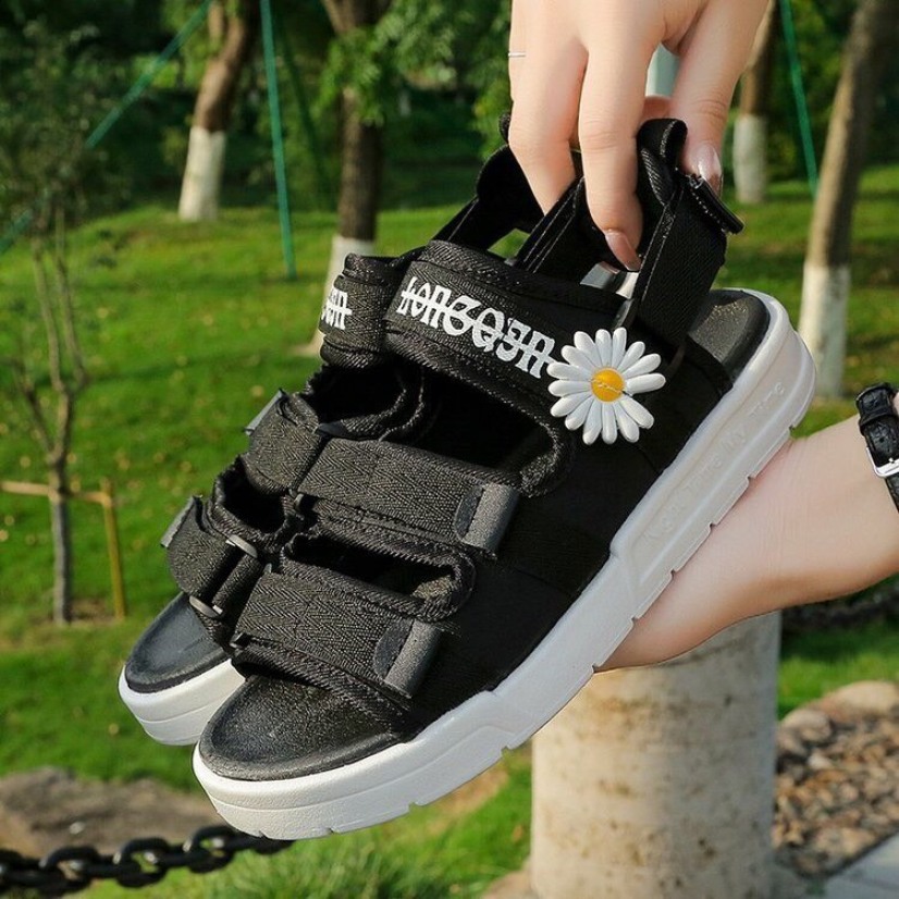 (2 MÀU) Sandal nữ thời trang nữ tính Ulzzang quai chữ ký viền hoa cúc quai vải giá rẻ