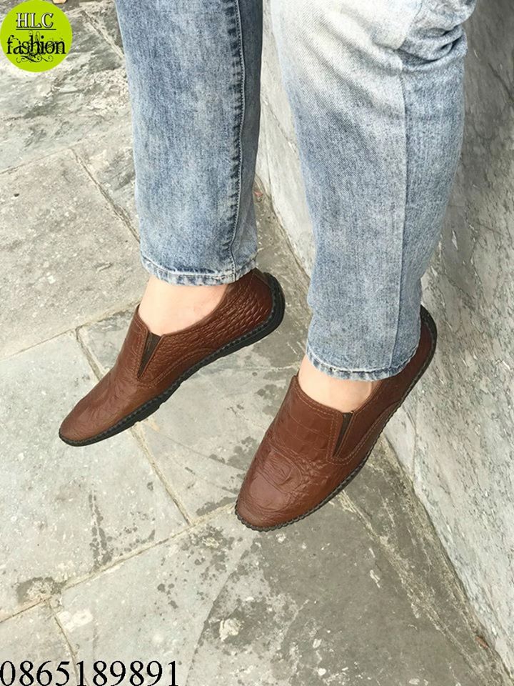 Giày nam da bò vân cá sấu màu nâu