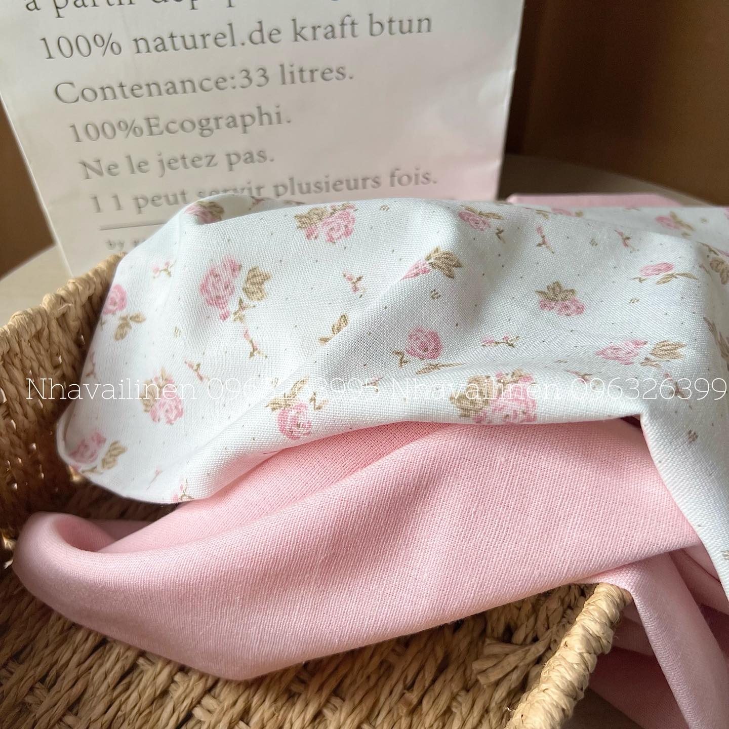 Linen Bột Hoạ Tiết Hoa Hồng Rose mềm mịn, thoáng mát - Nhà vải Linen
