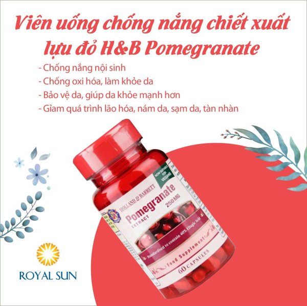 Viên uống chống nắng dưỡng da chiết xuất lựu đỏ Holland & Barrett Pomegranate Holland & Barrett 250 mg