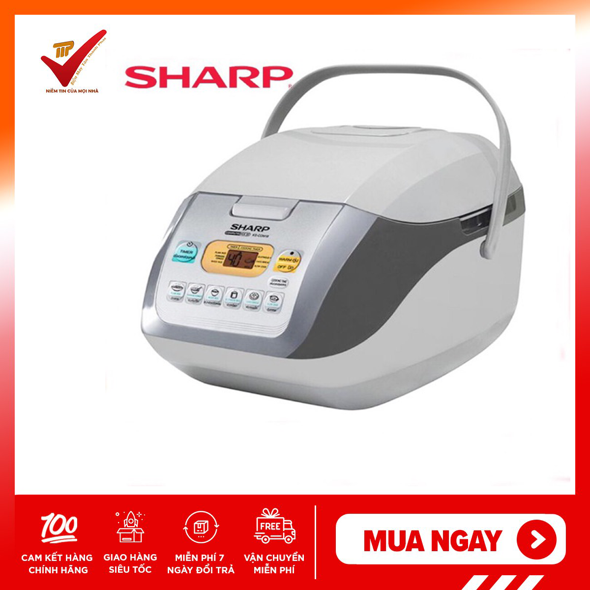 [Voucher 7% Max 800K] Nồi Cơm Điện Tử Sharp KS-COM18 1,8L (Xám) bảo hành 12 tháng NẤU CƠM NGON
