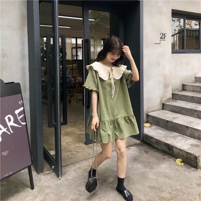 Đầm babydoll cổ trắng 3 màu