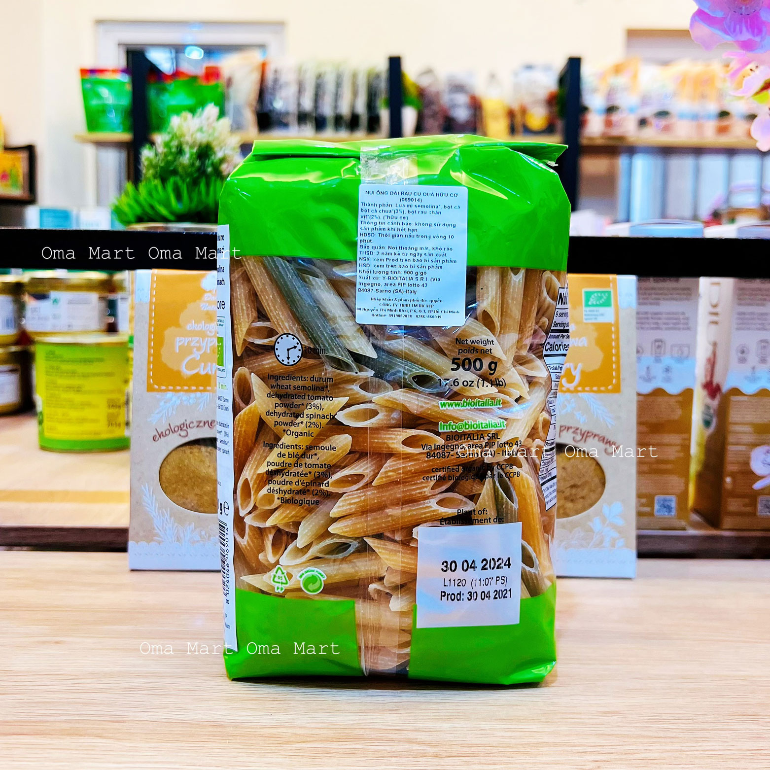 Nui ống rau củ hữu cơ Bioitalia 500g