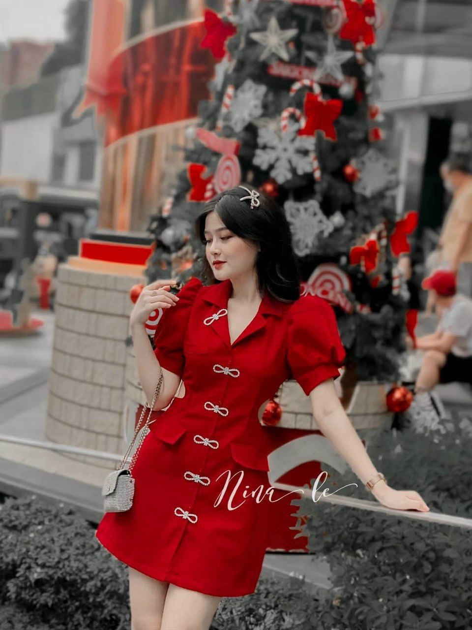 Đầm 6 nơ khoét eo-QH#damnu
