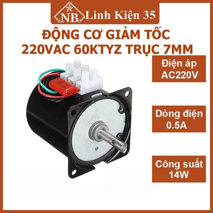 Động cơ giảm tốc 220vac 60ktyz trục 7mm nhiều tốc độ tùy chọn