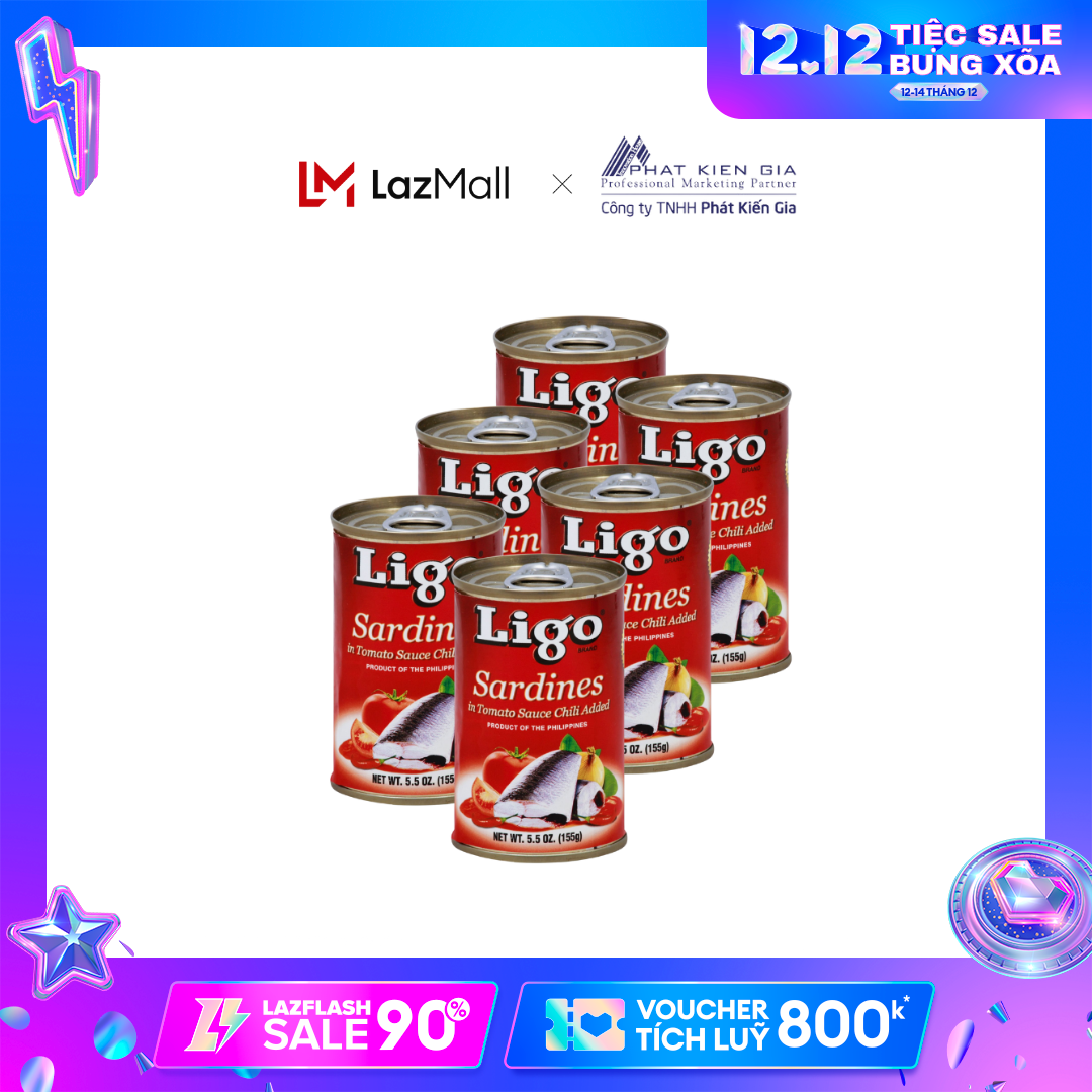 COMBO 6 Hộp Cá Mòi Sốt Cà Vị Ớt Cay Ligo 155g (Thương Hiệu Mỹ - SX Philipines)