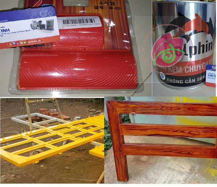 Combo sơn giả gỗ (gồm 1 bộ 2k màu vàng, 1 cánh dán, 1 bộ cọ tạo vân gỗ, 1 cọ 3in việt mỹ)