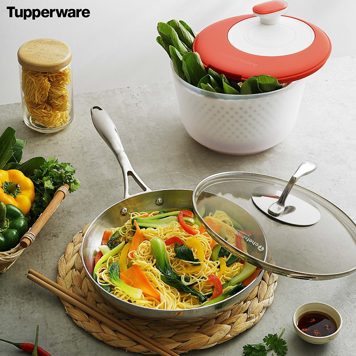 Chảo Tupperware T Chef Series Frypan 24cm (nắp kính)
