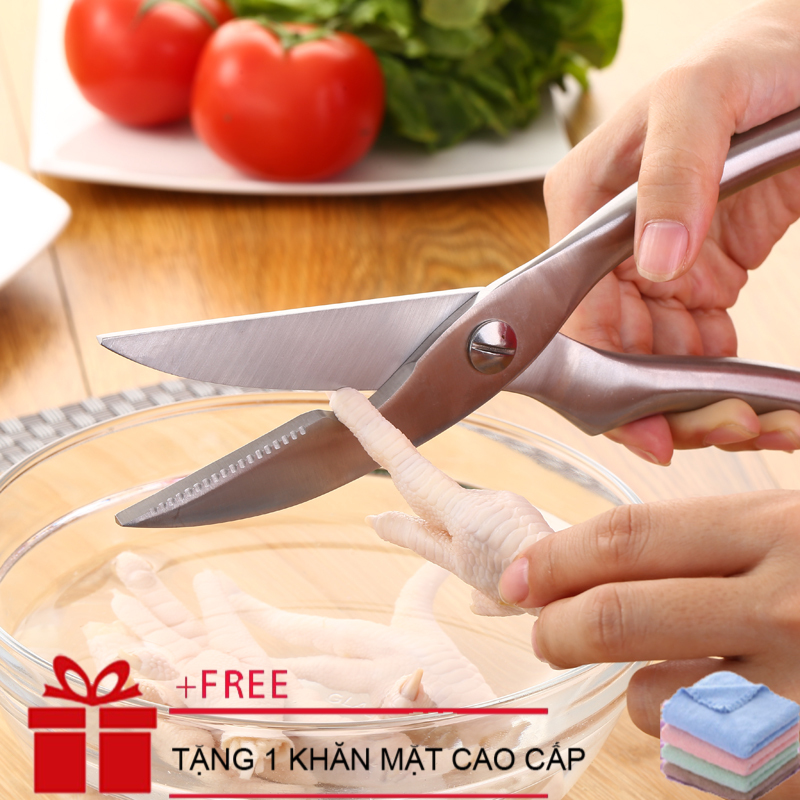 [ TẶNG KÈM 1 KHĂN MẶT CAO CẤP ] Kéo cắt Gà, keo cat ga inox, Kéo cắt nhà bếp chuyên dụng Kapusi inox- Kéo cắt gà và thịt đa năng inox siêu sắc-kéo cắt gà cán vàng giá rẻ siêu sắc-Kéo cắt thịt , thịt gà, thịt vịt siêu sắc
