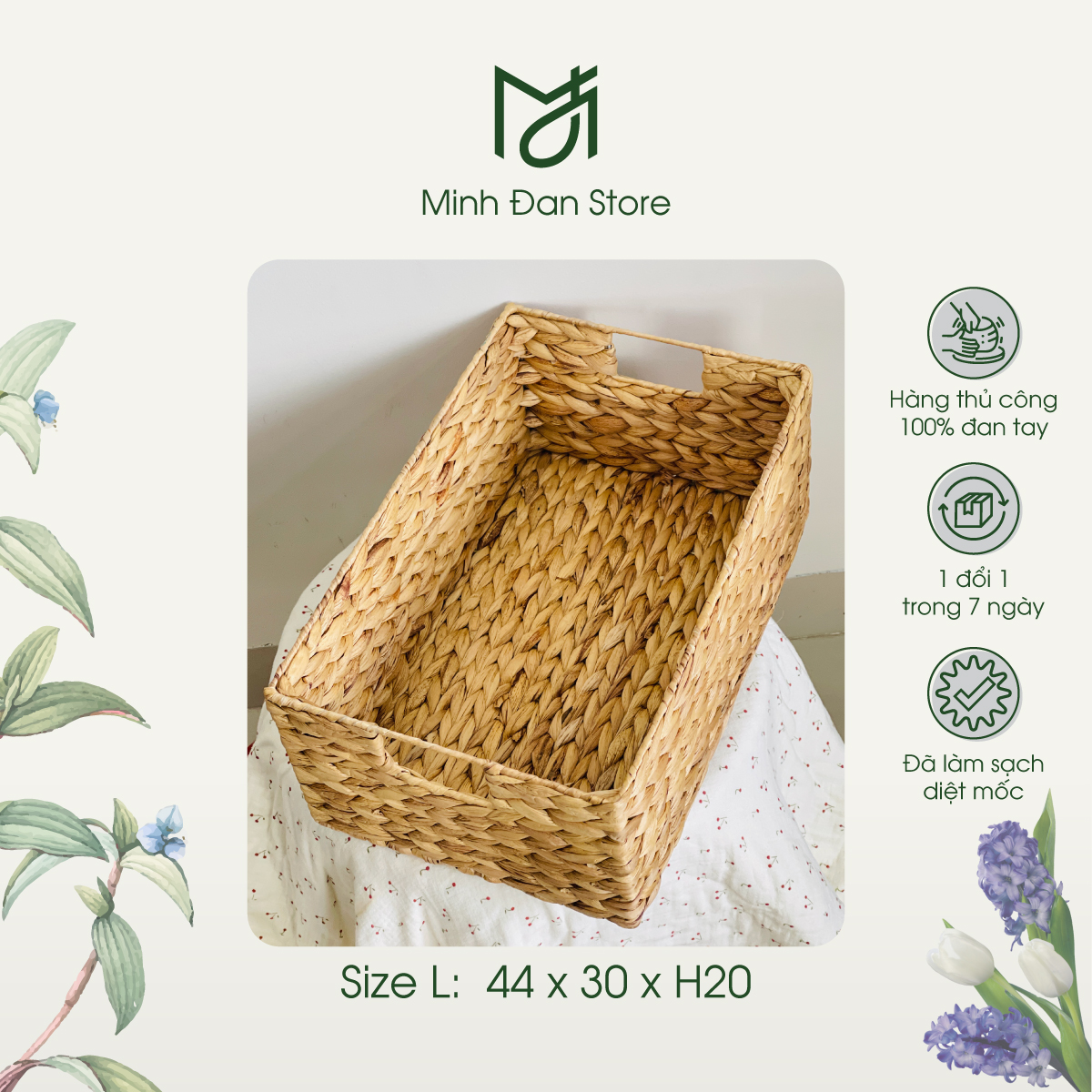 Giỏ lục bình chữ nhật đựng đồ đa năng có nắp - Khung sắt chắc chắn Hàng xuất khẩu giỏ hộp đựng quần áo