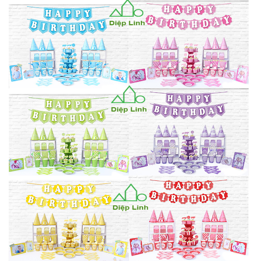 Set Mega Bàn Tiệc Trang Trí Sinh Nhật Dành Cho Bé Ép Kim