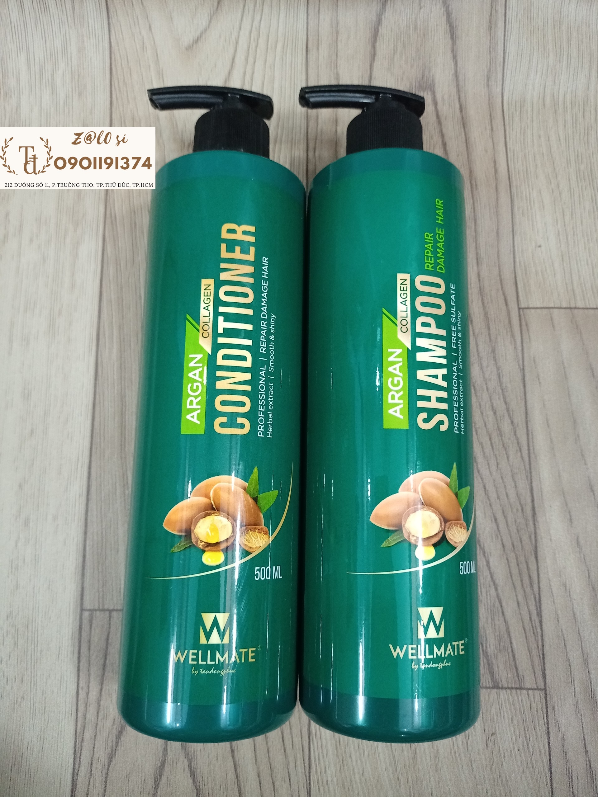 Dầu gọi cặp Wellmate cặp màu xanh lá vòi nhấn 2 chai