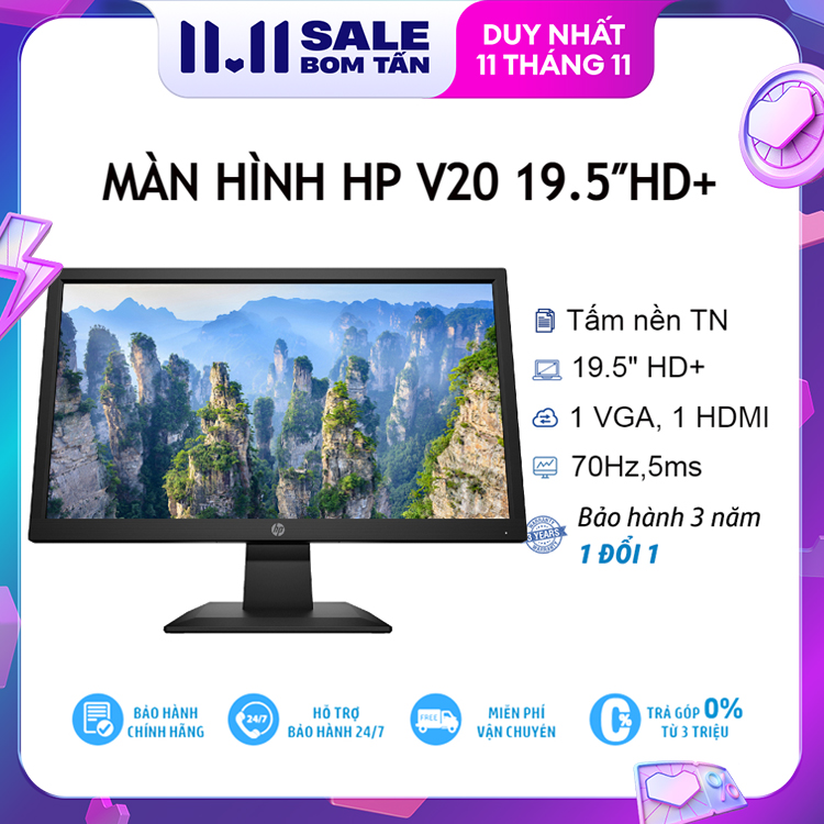 [Voucher Giảm 20% Max 800K] Màn hình máy tính LCD HP V20 1H849AA 19.5″HD+ 1600×900/TN/70HZ/5MS (Đen) - Hàng chính hãng new 100%