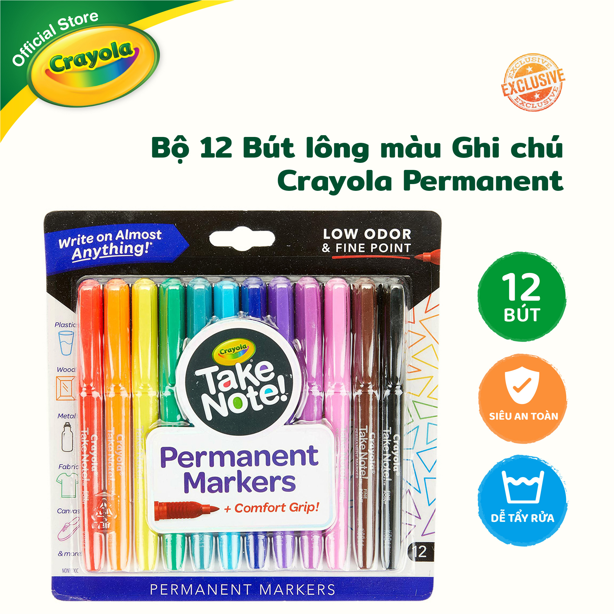 Bộ 12 Bút lông màu Ghi chú Crayola Permanent - 586539