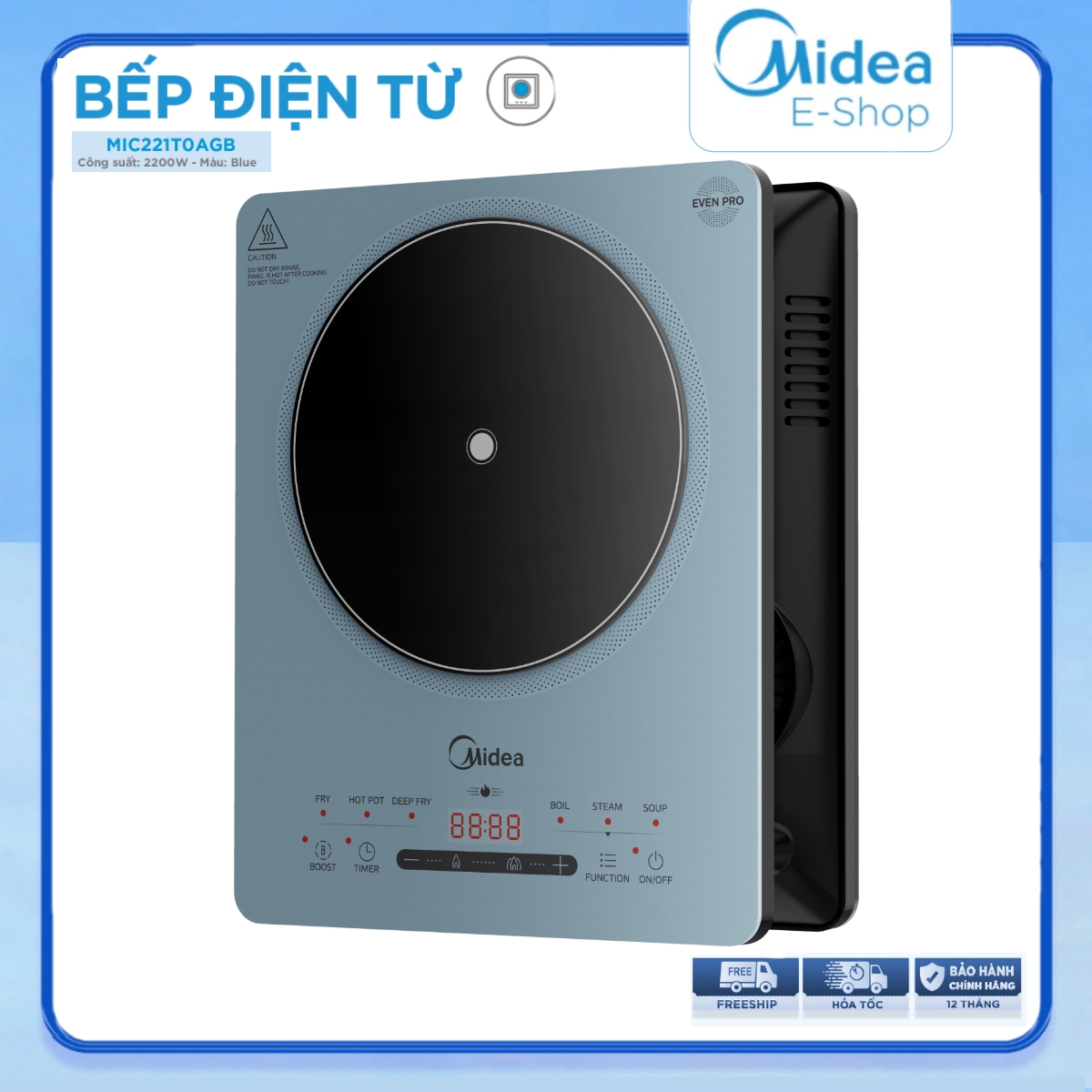 Bếp Từ Đơn Midea MIC221T (Bếp Điện Từ Công suất 2200W, Có Chức Năng Sôi Liu Riu)