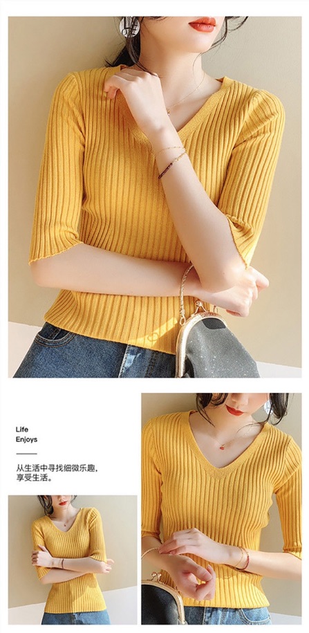 MS011 Áo len tăm cổ tim tay lỡ thanh lịch