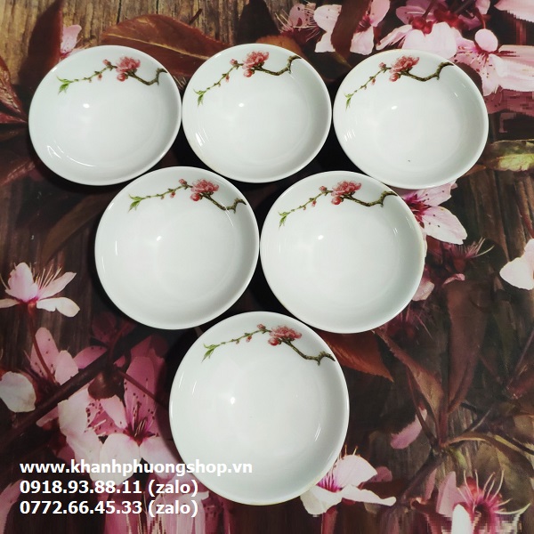 chén nước chấm sứ Minh Long hoa đào - chén nước chấm sứ minh long
