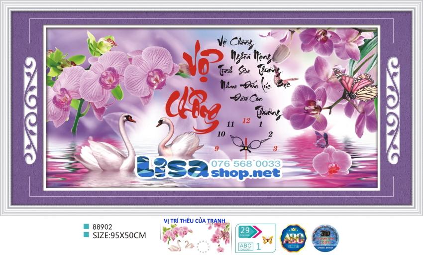 Tranh thêu chữ thập VƠ CHỒNG THIÊN NGA tranh thêu chữ thập đồng hồ vợ chồng thiên nga 95x50cm hàng chính hãng die lien hua- tranh chưa thêu 88902