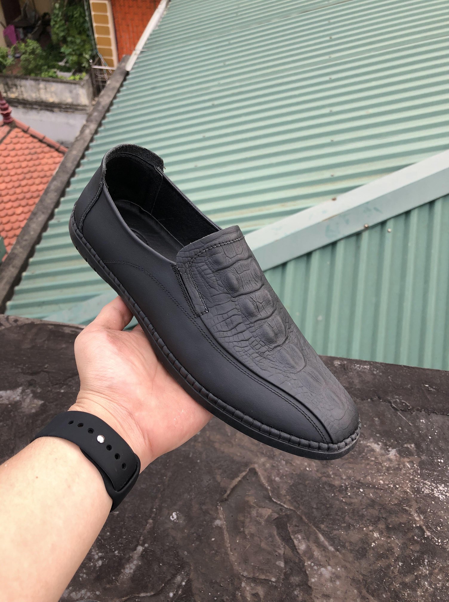 Giày lười nam da bò vân cásấu mã CS09
