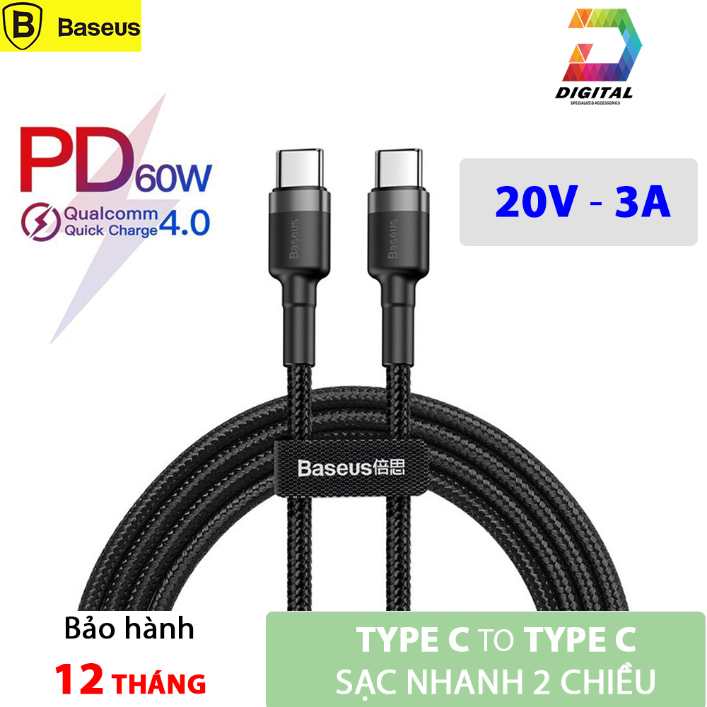 Cáp sạc nhanh type c to type c pd 2.0 60w chính hãng baseus
