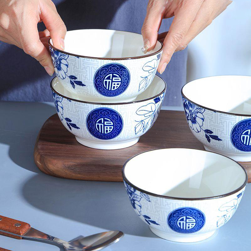 Bộ tô, chén, dĩa gốm sứ hoa văn Chữ Phúc (Gồm 3 Tô bầu, 4 Dĩa, 10 Chén cơm)+ Tặng 10 đôi đũa nhựa Cao Phong