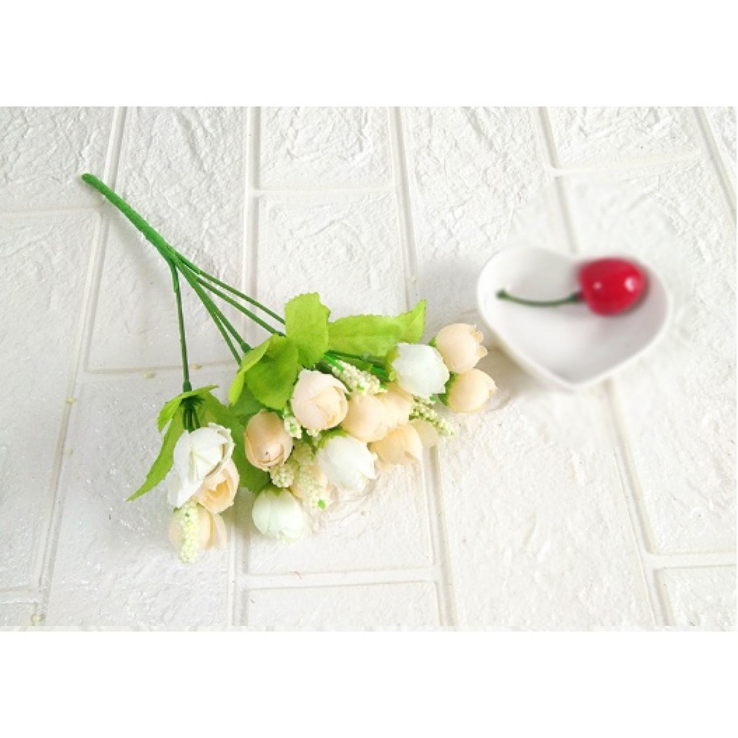 (Sẵn) Hoa giả, cành hoa hồng/chùm hoa hồng nụ bi lụa