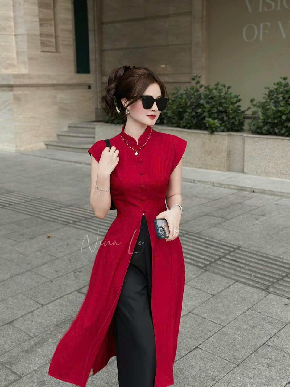 SÉT  ÁO DÀI BÀ BA NÚT BỌC TRẺ TRUNG TÔN DÁNG