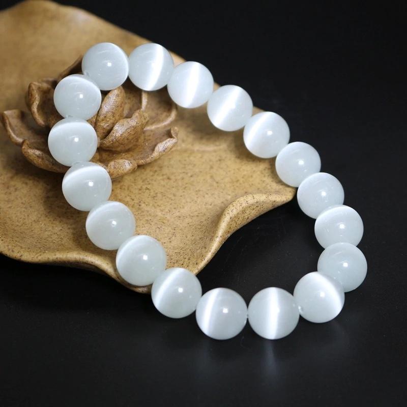 Vòng Tay Phong Thủy Mắt Mèo Trắng - Hợp Mệnh Kim ,Thủy - Tặng Kèm Hộp Nhung Đỏ - Tặng Kèm Dây, Hạt Dự Phòng + Phiếu Bảo Hành