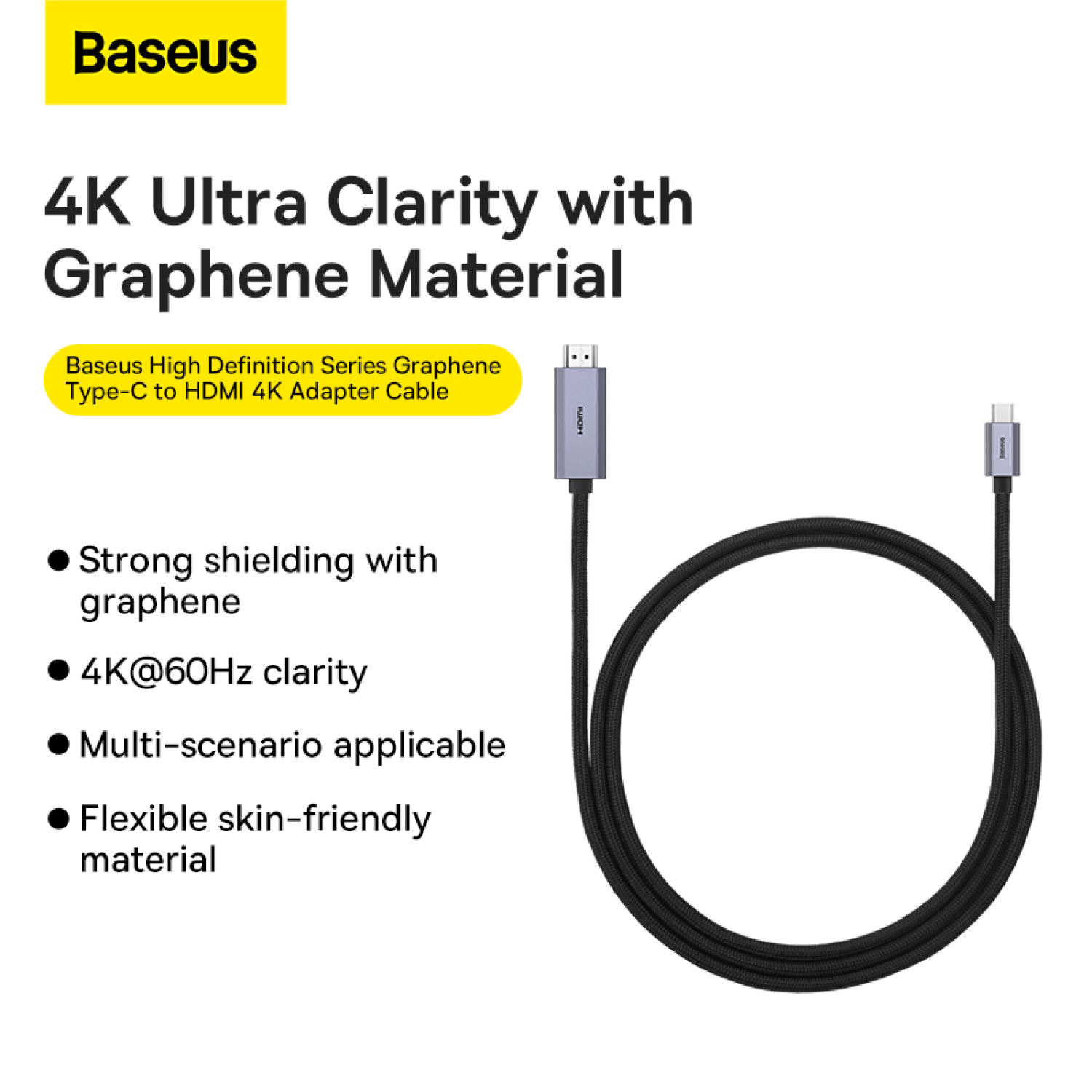 Cáp Chuyển USB Type C Sang HDMI Siêu Nét Baseus High Definition Series Graphene (UHD 4k/60Hz)