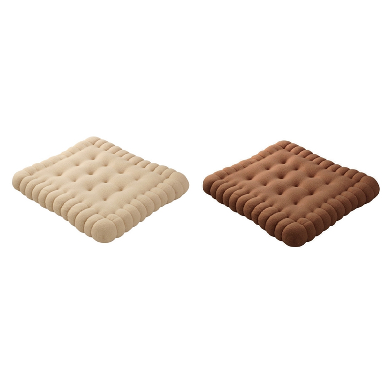 2x Soft Biscuit Shape Cushion Classical Biscuit Pillow Chair Car Seat Cushion Cookie Back Cushion Pad - Beige & Coffee