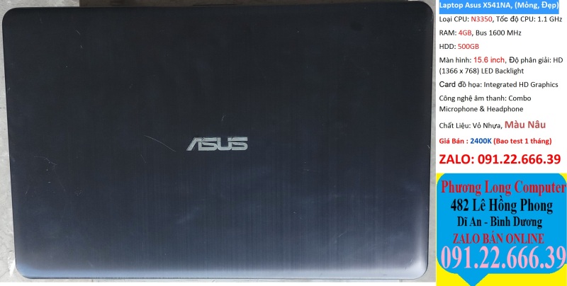Bảng giá Laptop Asus X541NA, N3350, RAM 4GB, HDD 500GB, Intel HD Graphics, 15.6 inch (Mỏng, Đẹp) Phong Vũ