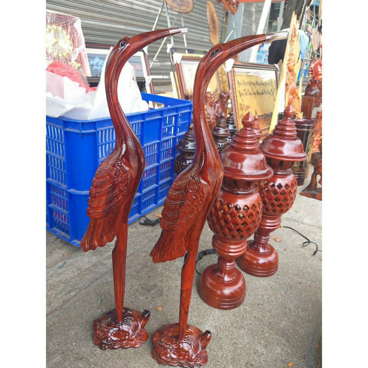 Cặp Hạc thờ bằng gỗ xoan đào