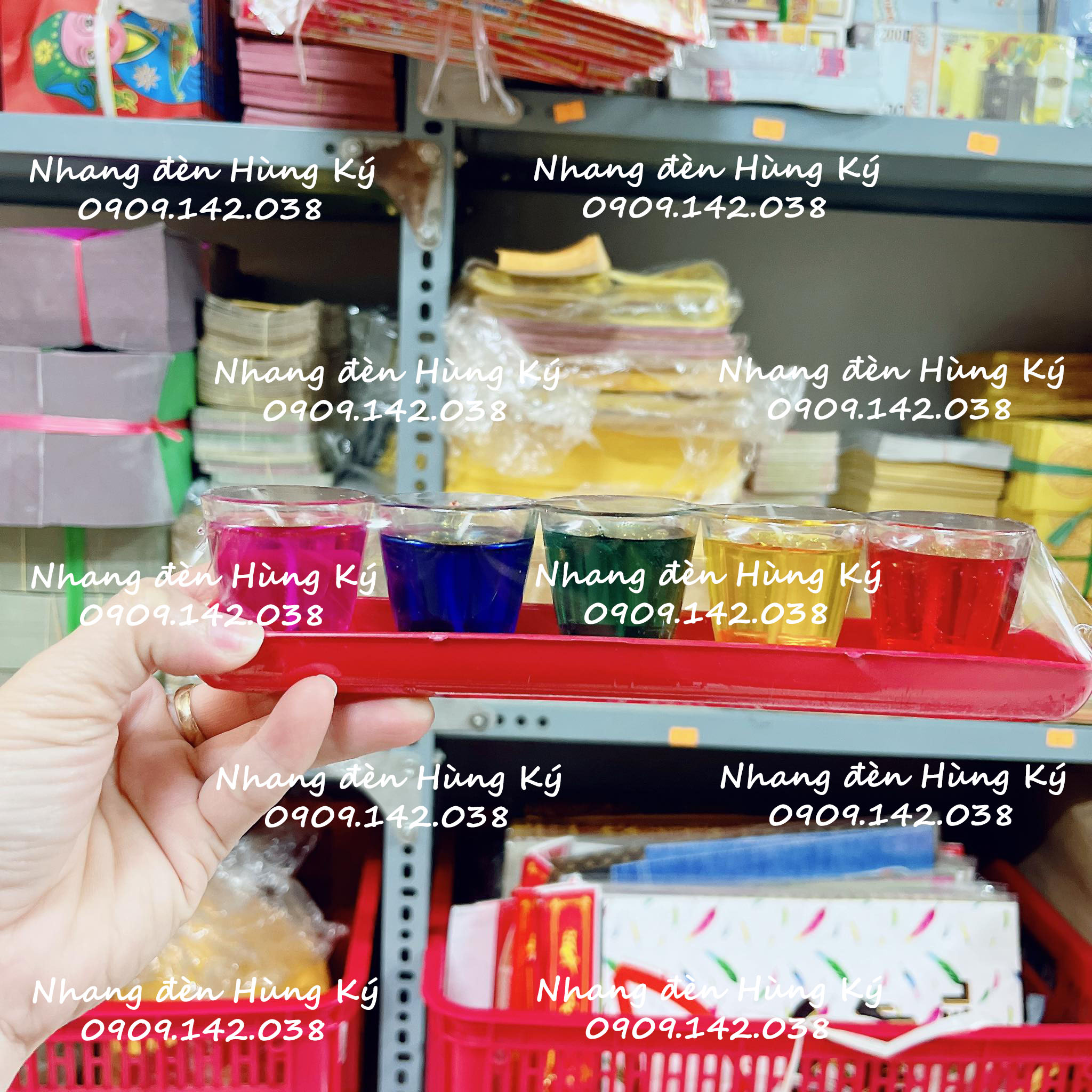 Đèn ly 5 màu cúng thần tài