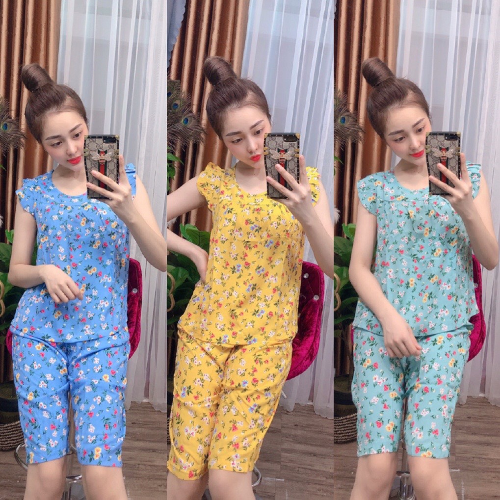 Đồ bộ tole nữ, đồ lanh nữ mặc nhà VNXK, quần lửng tay cánh tiên, họa tiết hoa nhí [CÓ SIZE] giao hoa ngẫu nhiên - TL14