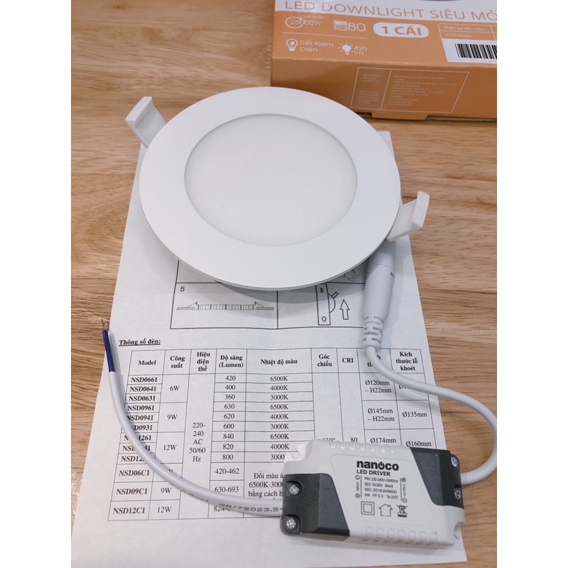 đèn led âm Trần siêu mỏng 6w nanoco