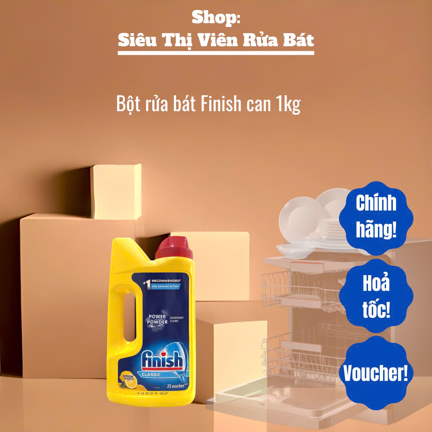 Bột rửa bát Finish, bột rửa chén bát cho máy [tiết kiệm, dễ điều chỉnh liều lượng]