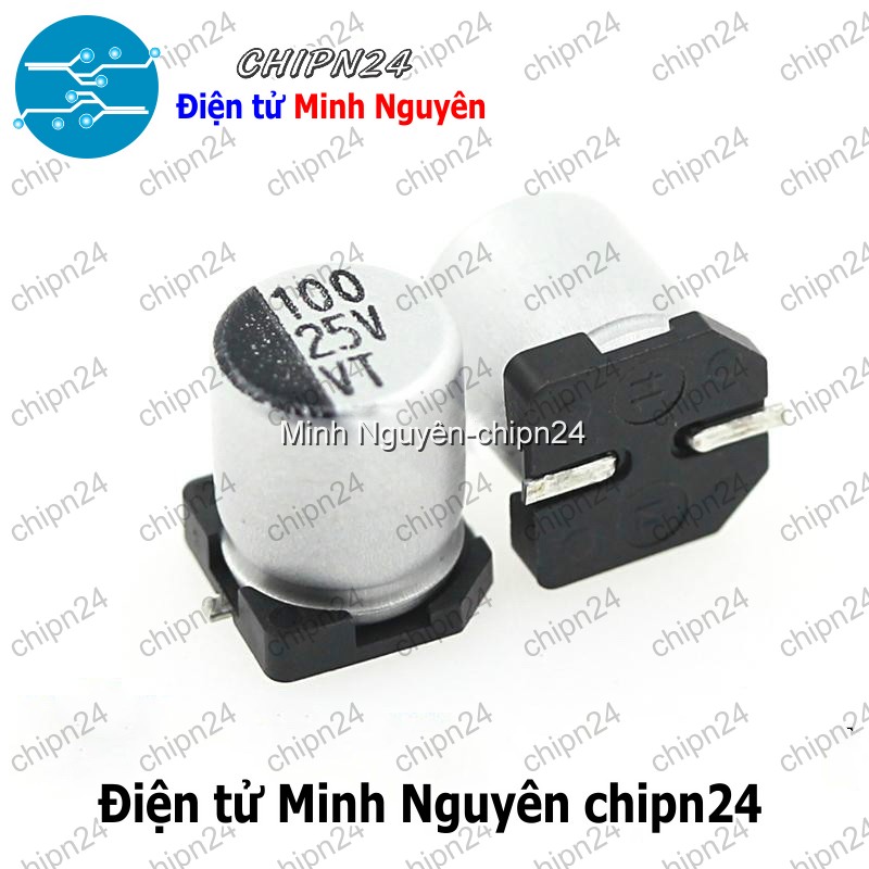[5 con] (K295) Tụ nhôm 100uF 25V 6.3x7.7mm (SMD Dán) - HH004766